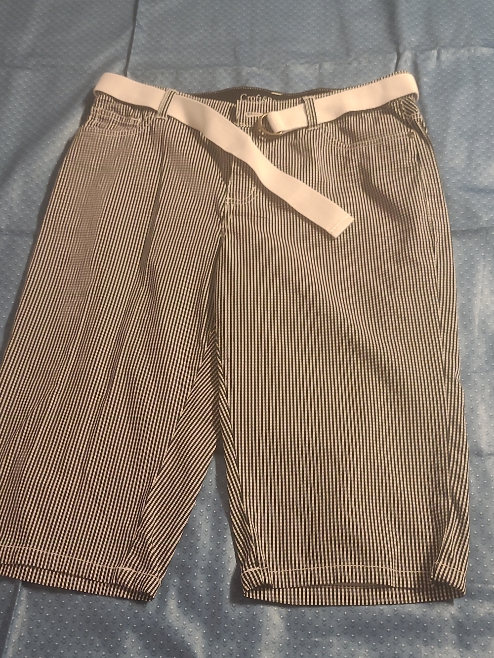 Men's Black & White Pinstripe Chinos with White Belt